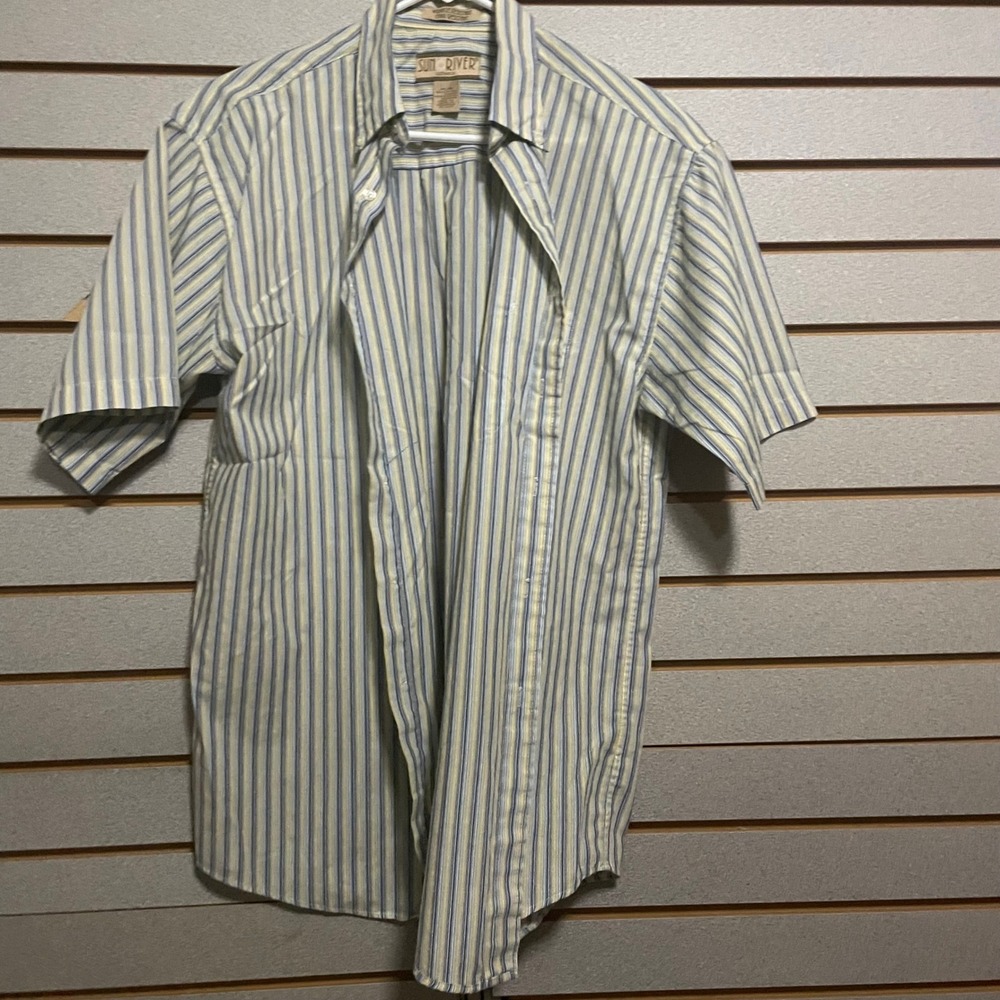 Sun River Mens Short Sleeve Button Down Shirt‎ M M Striped Wrinkle Resistant